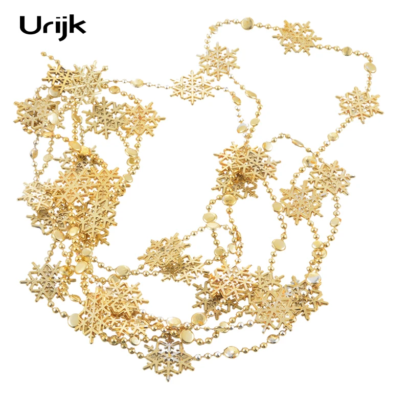 Urijk Golden Plastic Snow Chain Decoration Originality Accessories Gift Christmas Tree Ornament Plated Bead String 1PC New