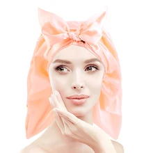 

New Satin Bonnet With Tie Long Hair Holder Foldable Sleeping Hats Wrap Night Cap Front Bow Hair Care Bonnet For Women Men Unisex
