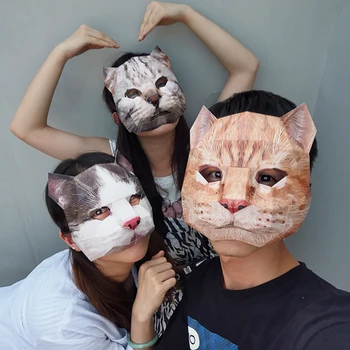 

3D Paper Mold Cartoon Cat Half Face Mask Animal Head DIY Paper Card Model Home Room Decor Craft Party Halloween Cosplay Props