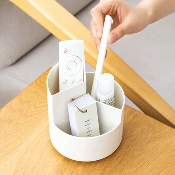 

Pen Holder 360 Rotating Desk Organizer Portable Makeup Brush Sundries Stationery 3 Compartments School Office Storage Container