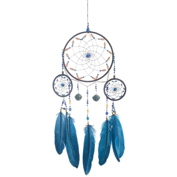 

Dream Catcher Deep Sea Blue 3 Hoops Dreamcatcher Pendant Gift Wind Chimes Handicraft Wedding Home Decoration