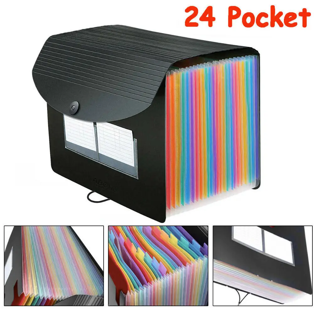 24 Pockets Expanding File Folder A4 Organizer Portable Business Office Supplies 