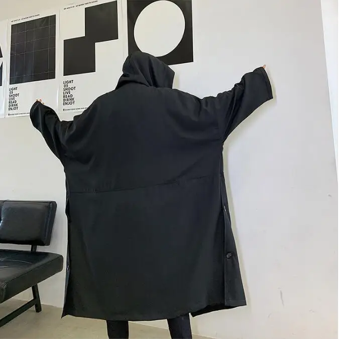 S-xl! осеннее и зимнее Новое темное мужское Специальное женское шифоновое свободное лоскутное платье с длинным рукавом на молнии с капюшоном ветровка tide мужской хип-хоп пальто
