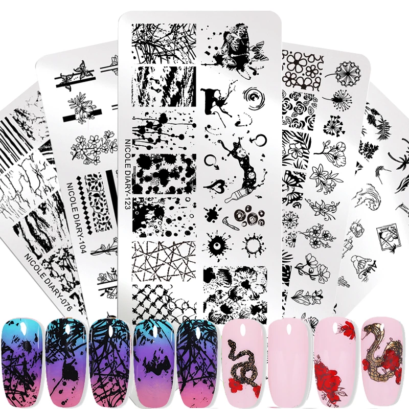 

NICOLE DIARY Marble Image Nail Art Stamping Plates Flower Plants Snow Design Printing Stamp Template Manicure Art Stencil Tools