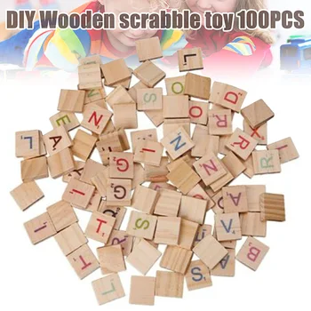 

Hot Selling 100pcs Wooden Scrabble Tiles Colorful Letters Numbers for Crafts Wood Alphabet Toy LBV