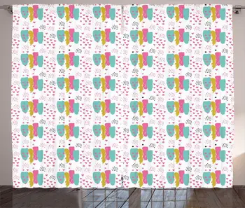 

Abstract Curtains Memphis Style 90's Inspired Stars Hearts Illustration Doodled Hand Scribbled Living Room Bedroom Window Drapes