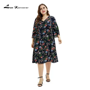

Summer floral Dress Plus Size Casual Paris Beads Chiffon Large Size Loose Printed Comfortable Beach dress Temperament