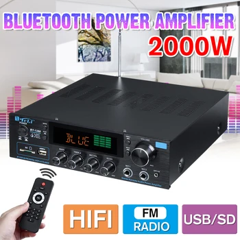 

110-240V 2000W Wireless Digital Audio Amplifier 16ohm bluetooth Stereo Karaoke Amplifier 2MIC Input FM RC Home Theater Amplifier