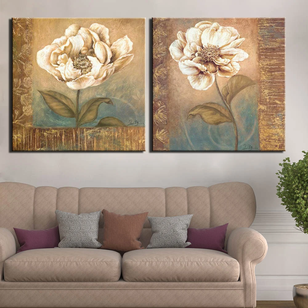 

Vintage Modular Picture 2 Panels Abstract Flower Canvas Painting Pictures Home Decoraction Wall Art Canvas Print Posters Artwork