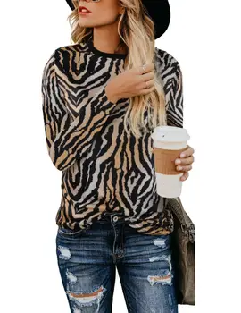 

Leopard Print Blouse with round collar and long sleeves