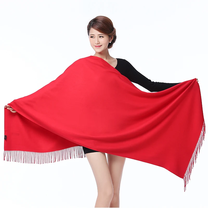 

Chinese Red 100% Soft Women's New Large Fashion Fine Tassels Cashmere Pashima Long Shawl Scarfs Wrap Warm New Year Gift 1205