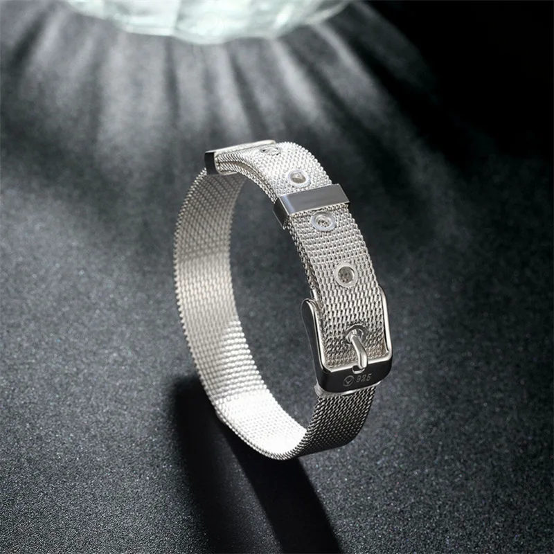 Fashionable Belt Design Pure 925 Sterling Silver Fine Jewelry Bracelet Top Quality 10mm Watch Chain For Woman Man Gift | Украшения и