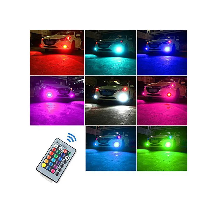 2PCS RGB LED H11 H9 H8 9005 9006 Car Fog Light With remote Control DRL Daytime Running Backup Reverse Light Decoration Lamp Bulb (5)