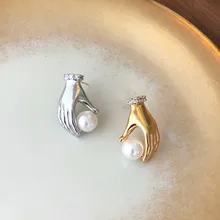 Корейские Новые 925 серебряные Простые передовые Стразы, металлические серьги-гвоздики с жемчугом для женщин и девушек, вечерние ювелирные изделия в подарок