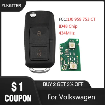 

YLKGTTER 1J0 959 753 CT Remote Key for VW/Volkswagen Bora Polo Golf 4 MK4 Transporter 434MHz with ID48 Chip HU66 Uncut Blade