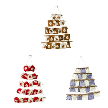

Christmas Countdown Calendar Burlap Advent Calendars Rack with Hanging Bag Candy Gift Bags DIY Xmas Countdown Christmas Decorati