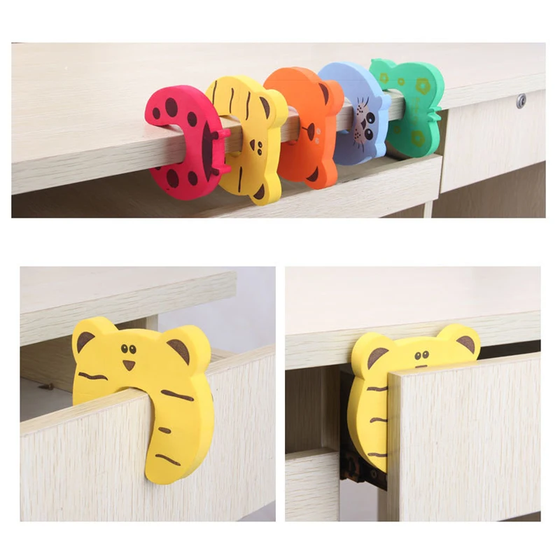 5Pcs/Lot Baby Safety For Newborn Furniture Protection Card Door Stopper Security Cute Animal Care Child Lock Finger Protector | Мать и
