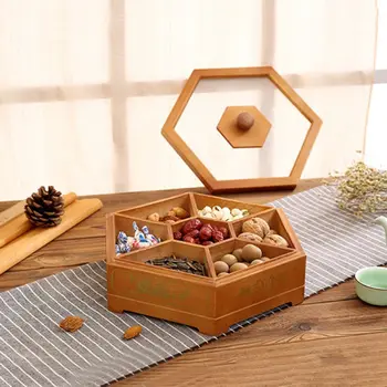 

Natural bamboo dried fruit plate Creative points with cover Living room modern minimalist candy dish Snack dried fruit plate