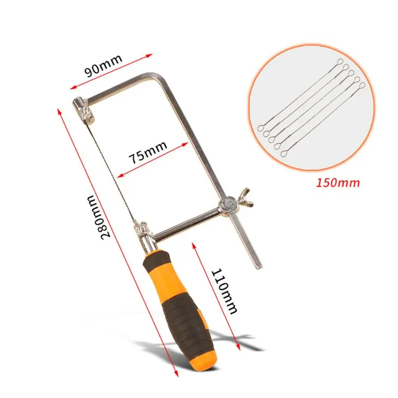 1Set Durable Steel Frame Coping Saw with 5 Replacement Blades Woodworking DIY Shape Cutting Tools