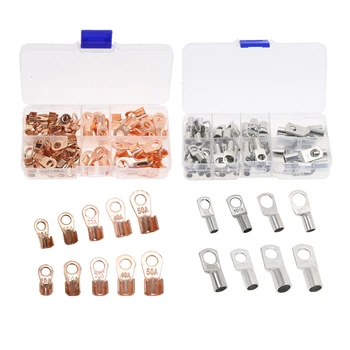 

70/60pcs OT SC Bare Terminals Lug Red Tinned Copper Tube Lug Ring Battery Wire Connectors Cable Crimped Soldered Terminal Kit