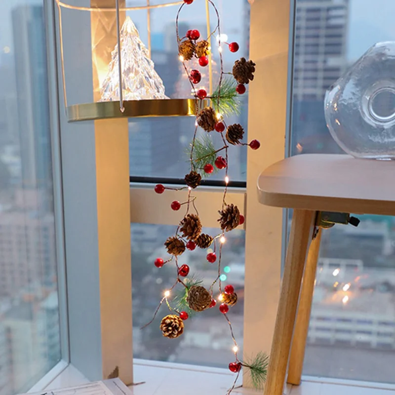 2 м 20 светодиодный s гирлянда Pinecones сосновая игла красная ягода медная проволочная струнная Лампа Теплая Белая Рождественская Светодиодная лента