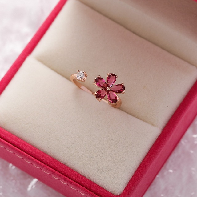 New Gorgeous Geometric Flower Hollow Butterfly Bowknot Full Zircon Opening Finger Ring For Women Charm Beach Party Jewelry