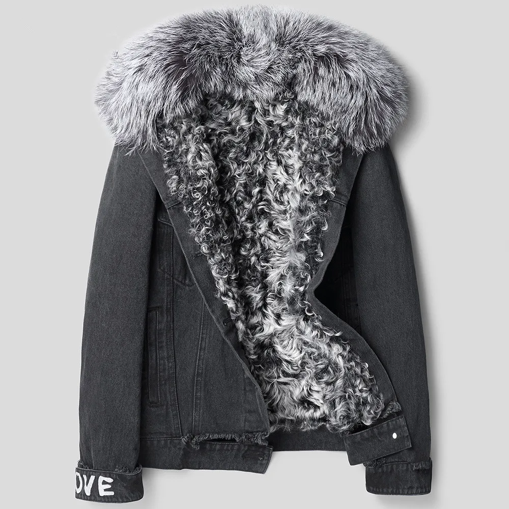 ^*Best Offers Парка Homme; Джинсовая куртка с подкладкой из натурального овечьего меха; зимняя куртка с воротником из лисьего меха; короткие парки; уличная о... ^*Best Offers Парка Homme; Джинсовая куртка с подкладкой из натурального овечьего меха; зимняя куртка с воротником из лисьего меха; короткие парки; уличная о...