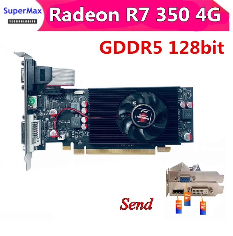 Новая видеокарта с высоким разрешением AMD Radeon R7 350 4G / 2 ГБ GDDR5 128bit небольшой шасси HD