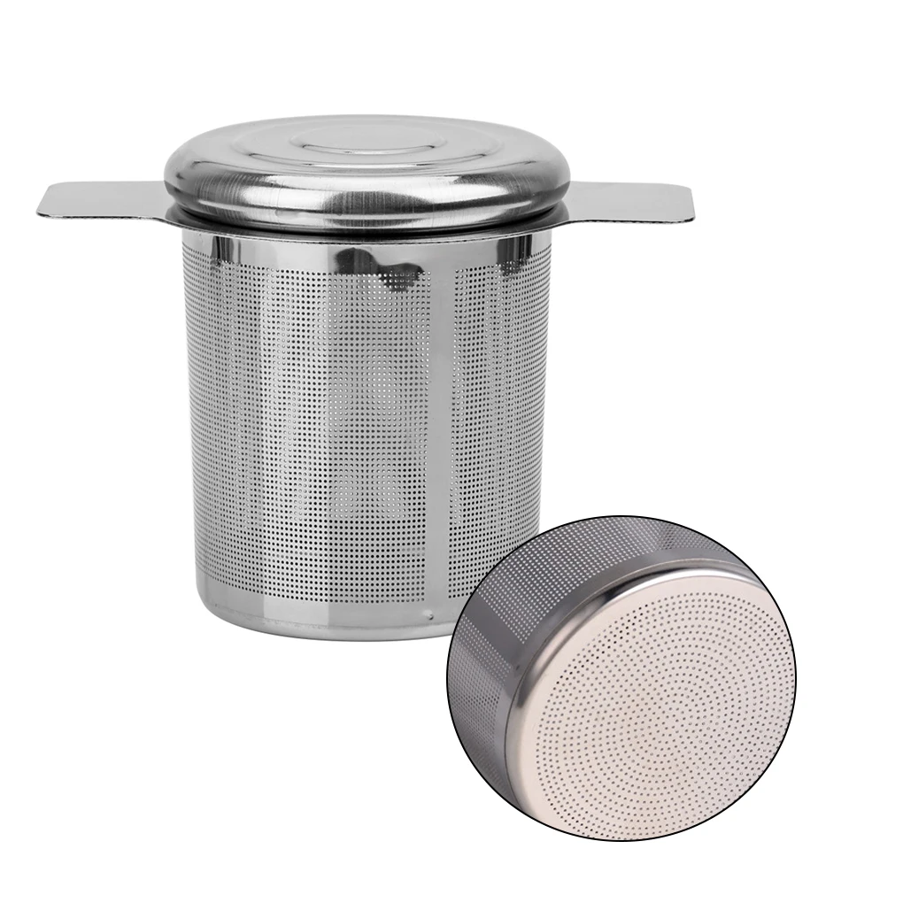 Infusor de té con asas dobles con tapa de acero inoxidable filtro de café de malla fina taza de tetera colador de té de hojas sueltas