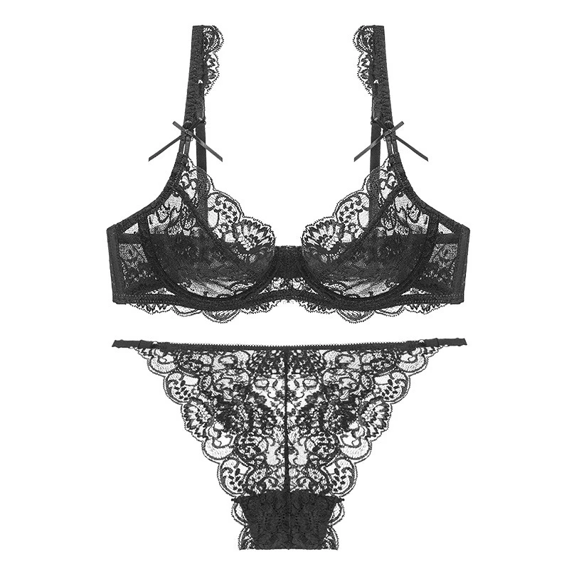 Women Sexy Lace Bra & Brief Sets Thin Cotton Lined Triangle Cup Bra and Panties Set Underwear Small Breasts Women Lingerie 2sets panty sets