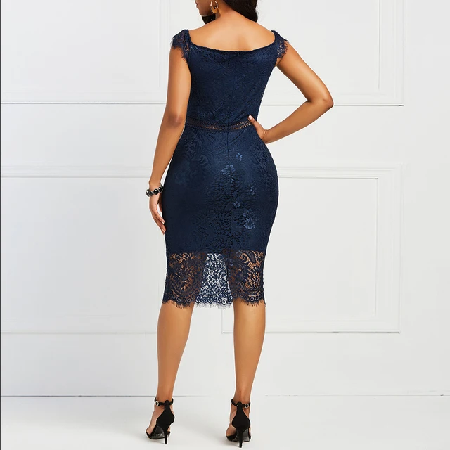 Elegant Lace Evening Wedding Party Dress For Women Blue Sexy Hollow Out Office Ladies Bodycon Dresses Famle Birthday Club Outfit 4