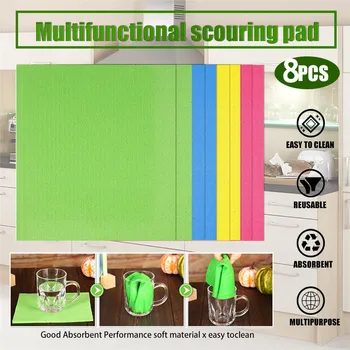 

8Pcs Kitchen Rag Cellulose Sponge Cloth Super Absorbent Water Absorbent Can Be Reused With Good Cleaning Effect