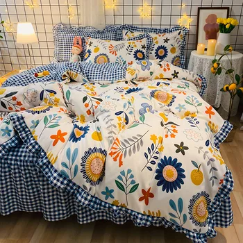 

Girl's Delicate Ruffled Border Princess Bedding Set Winter Thickened Sanding Pure Cotton Duvet Cover Kid's Christmas Gift CB0036