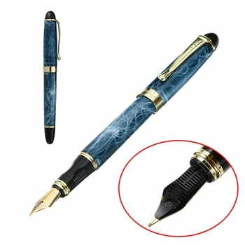 

High Quality Blue Marble Chunky Medium Flex Nib Fountain Pen For Office Gift