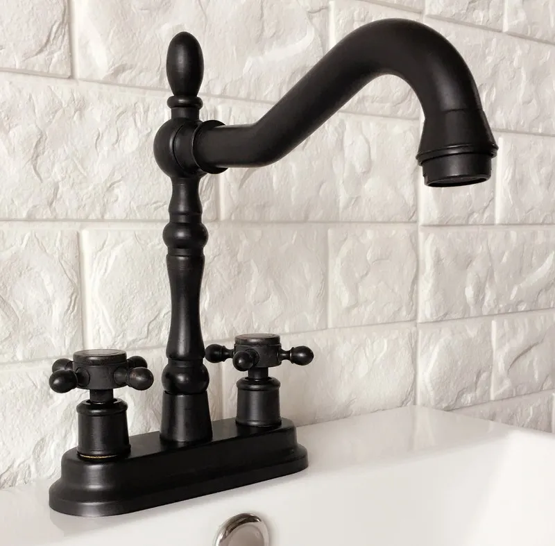 

Oil Rubbed Bronze Bathroom Hot and Cold Basin Faucet Lavatory Vanity Sink Mixer Double Handle Two Hole Faucet zhg077