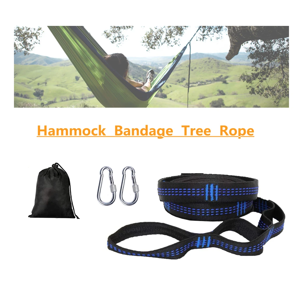 2 Pcs Outdoor Hammock Straps Special Reinforced Polyester Load-Bearing Barbed Black Camping 10 Ring Camping Swing rope Straps