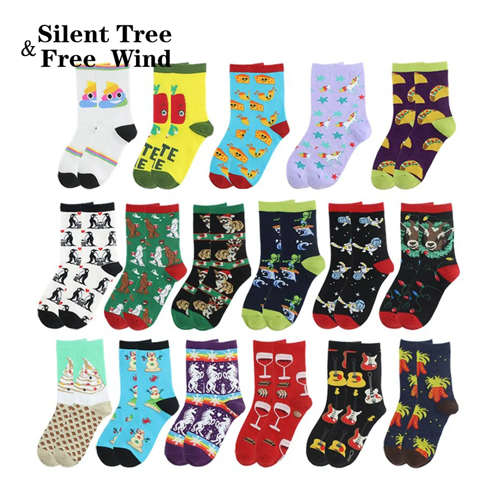 

New Cute Women Crew Socks Funny Girls Unicorn Alien Corgi Cheese Guitar Penguin Cotton Socks For Christmas Xmas Gift Sox