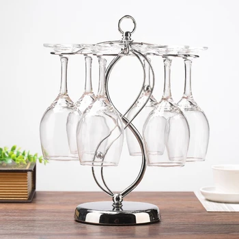 

New Countertop Wine Glass Holder - Freestanding Tabletop Stemware Storage Rack Metal Glasses Display Rack Black with 6 Hooks