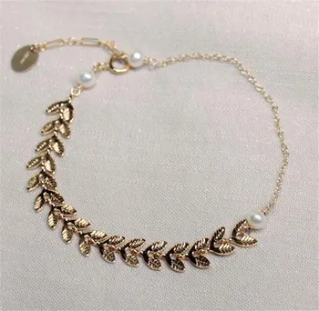 

YUN RUO Yellow Gold Fashion Wheat Ear Pearl Bracelet Woman Chain Birthday Gift 316 L Titanium Steel Jewelry Stainless Not Fade