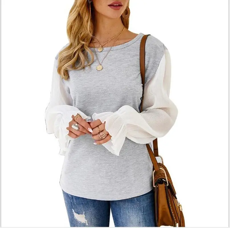 

Lace Tops Women Tshirt Sexy Full Sleeve Black O-Neck Casual Loose Hollow Out Patchwork Autumn Femme t shirt Spring autumn CL274