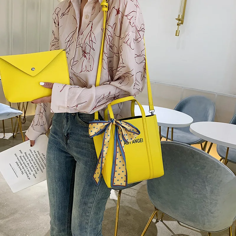 

In summer it is popular to carry small handbag women new fashion oblique satchel bag with silk scarf and one shoulder bucket bag