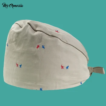 

Unisex Printed medical surgical cap High quality adjustable pet hospital doctor nurse caps Dentistry pharmacy hat men and women