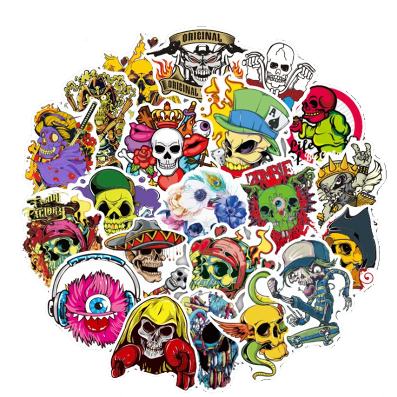 

10/30/50 PCS skull horror punk graffiti boy hip hop waterproof sticker suitcase cartoon personality toy decoration wholesale
