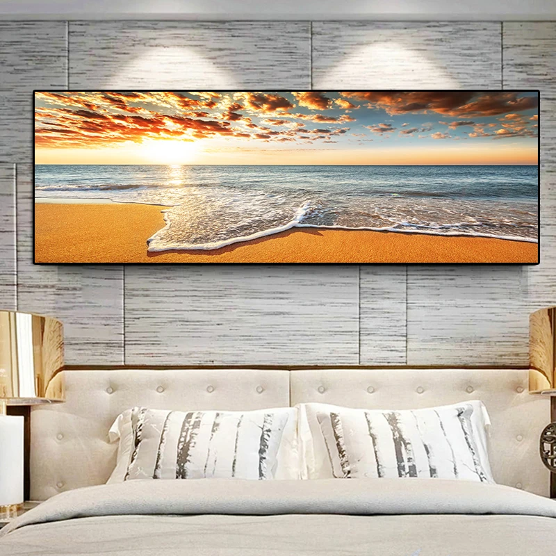 

HD Sunset Seaside Sea Wave Scenery Oil Painting on Canvas Posters and Prints Cuadros Wall Art Pictures For Living Room