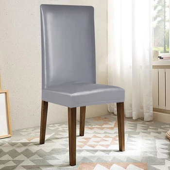 

Dining Chair Covers, Solid Pu Leather Waterproof and Oilproof Stretch Dining Chair Cover Slipcover for Home Decorative Gray