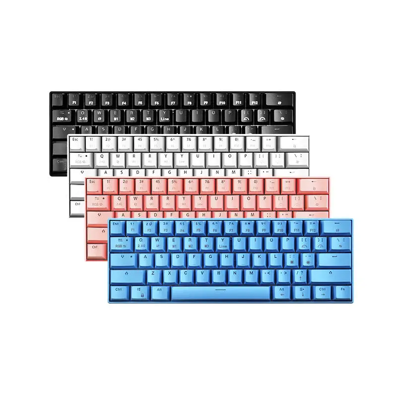 

Высококачественная Беспроводная игровая механическая клавиатура с 61 клавишами, компактная клавиатура с RGB-подсветкой на заказ, 1800 мАч, эргономичный дизайн, клавиатура