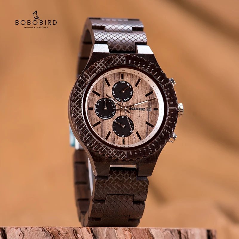 BOBOBIRD Men Wood Date Watch Male Quartz Wristwatches Chronograph Timepiece relogio masculino with Gift Box V-T14 | Наручные часы