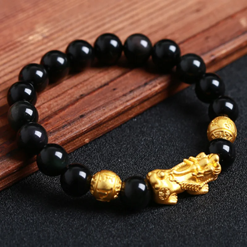 Pure copper Pixiu Feng Shui Gift Obsidian Bracelet for man and women Wealth Bracelet Handmade good Lucky Amulet Jewellery