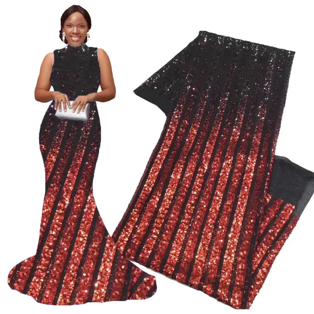 

Red black shiny african fabric lace with sequins high quality embroidery sequence lace fabric for aso ebi wedding party dress