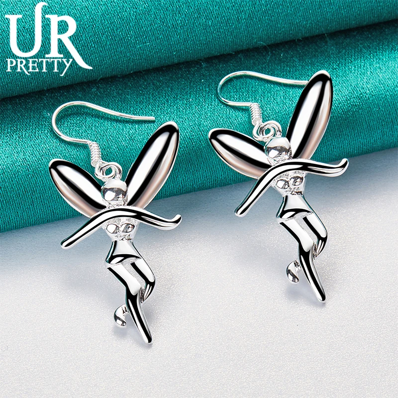 URPRETTY New 925 Sterling Silver Fairy Drop Earring For Women Wedding Engagement Party Jewelry Charm Gift